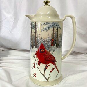 Lenox Carafe Thermos with Lid. vintage Winter Greetings Pattern Cardinal Birds